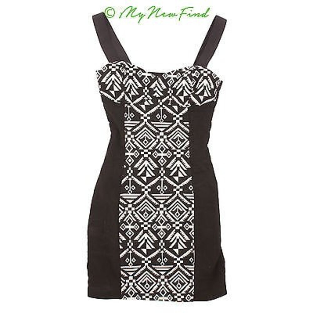 H&M Divided Bodycon Mini Dress Size 4 XS Sweetheart Printed Black NWT B59